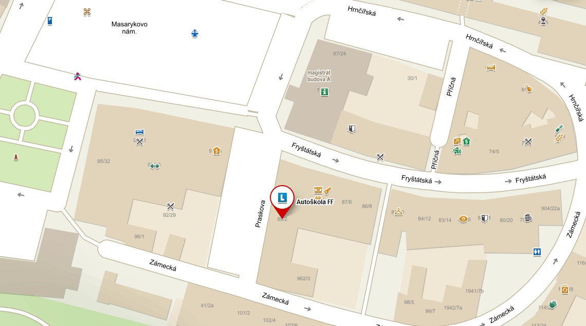  Naše kancelář se nachází na adrese Fryštátská 89/2, 73301 Karviná – Fryštát, nedaleko Karvinské radnice. Vchod je z ulice Zámecká.